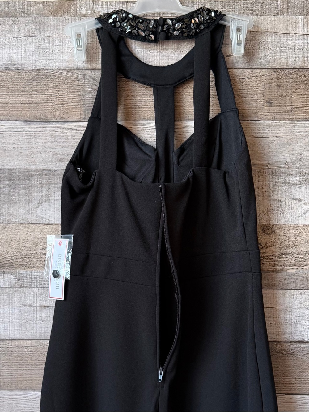Bisou Bisou Black Beaded Halter Open Back Tulip Hem Cocktail Party Dress NWT Sz4 - Picture 7 of 16